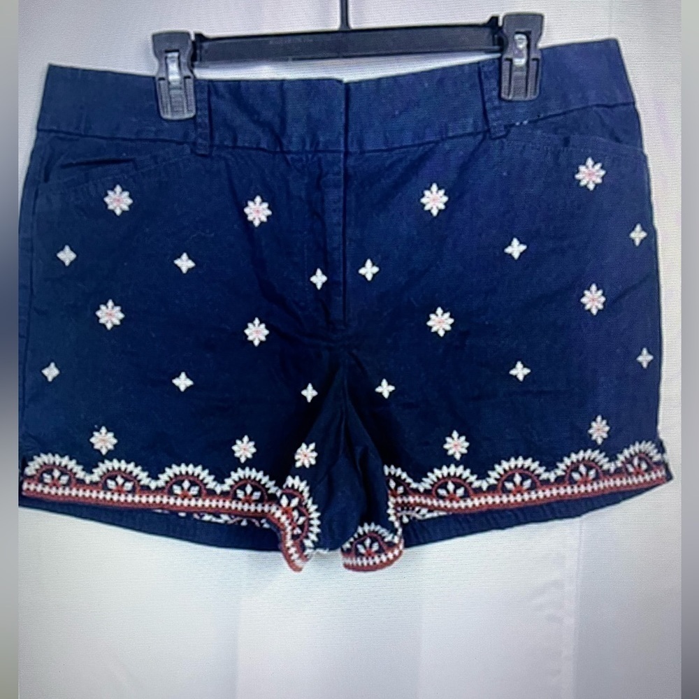 Loft Womens 4” Embroidered Navy Blue Chino Shorts Size 12